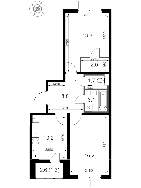 2 ккв 55,9 м²
