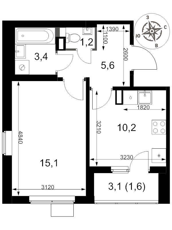1 ккв 37,1 м²