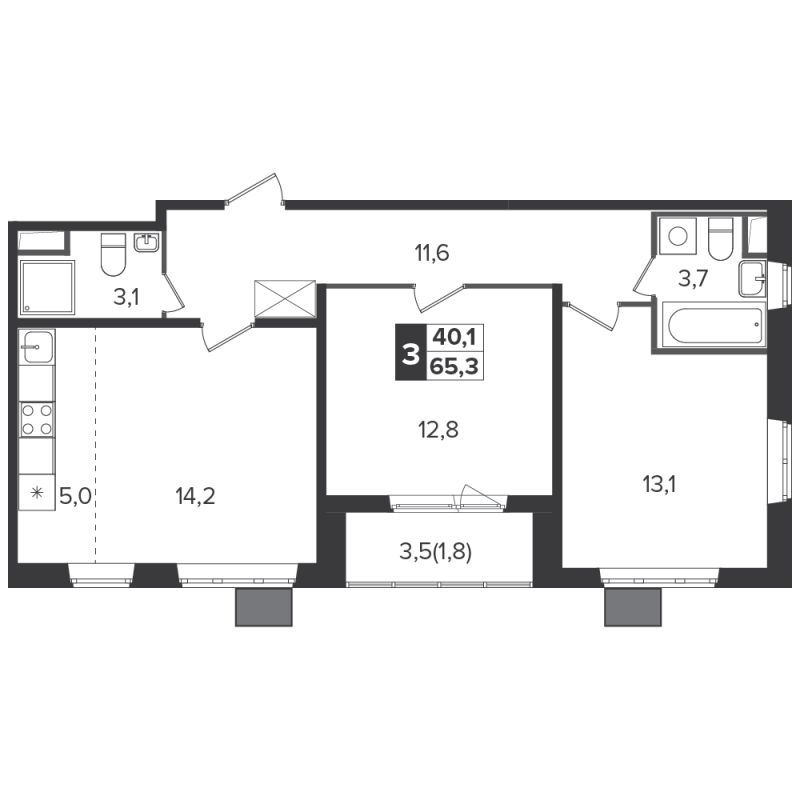 3 ккв (Евро) 64,6 м²