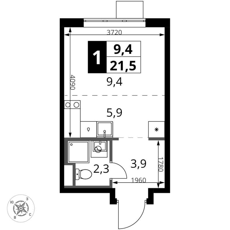 Студия 21,5 м²
