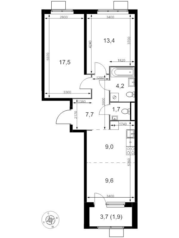3 ккв (Евро) 65 м²