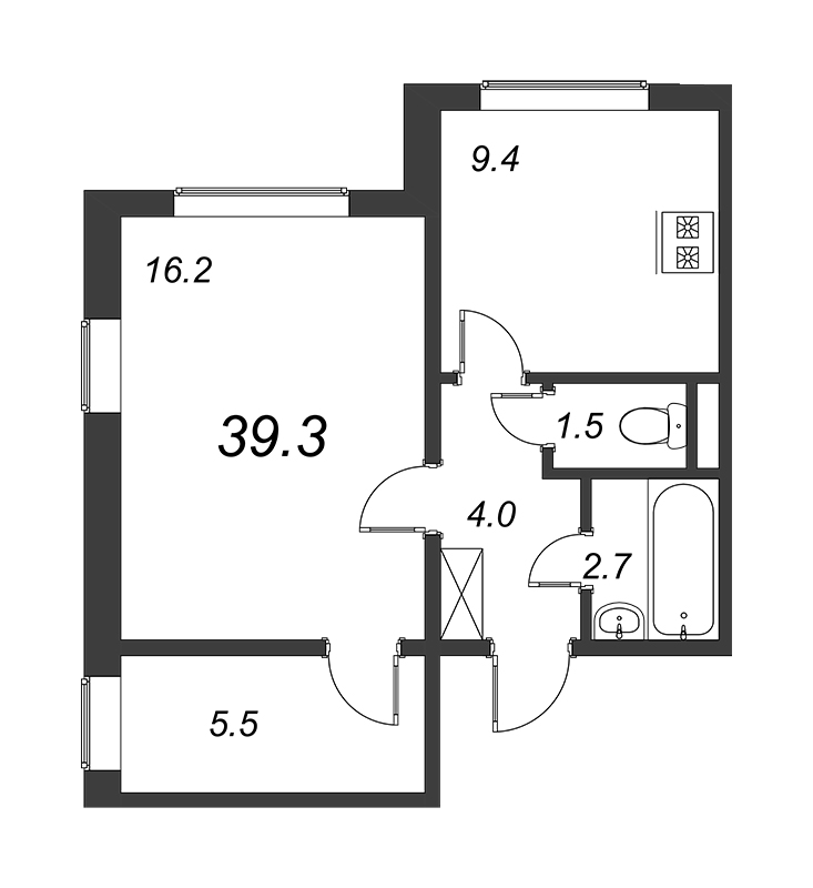 1 ккв 39,3 м²
