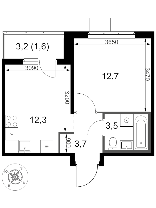 1 ккв 33,8 м²