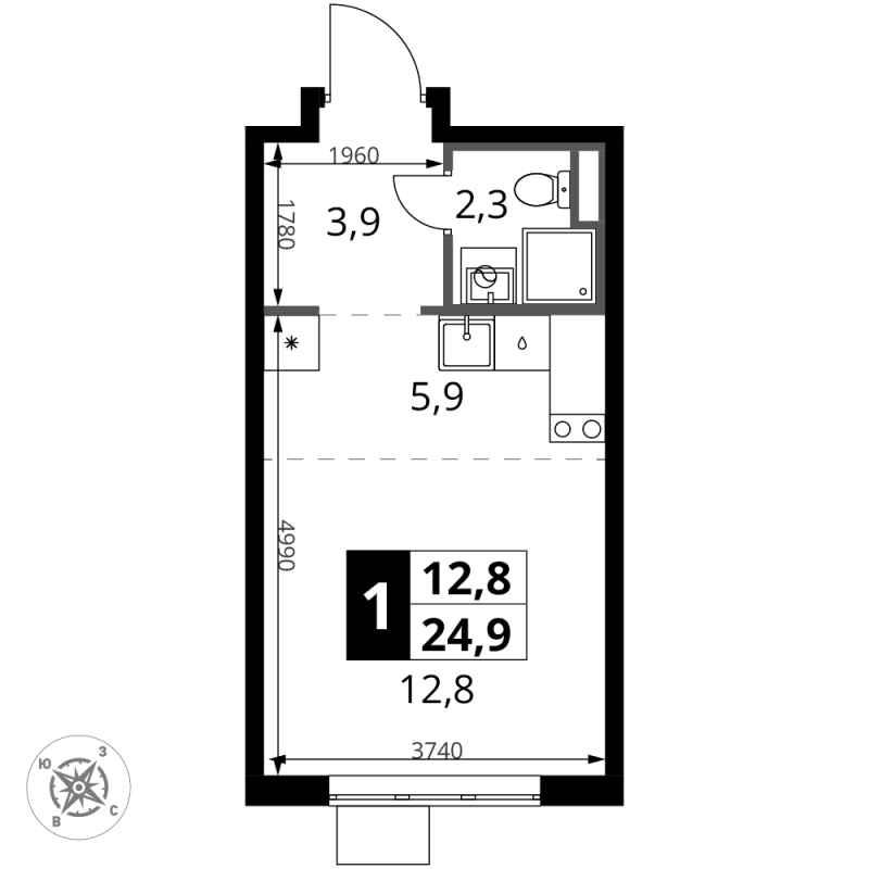 Студия 24,9 м²