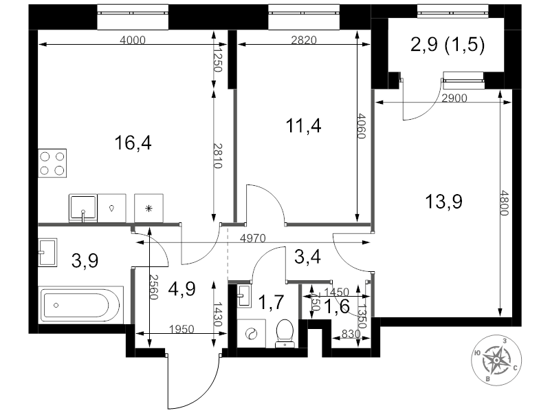 3 ккв (Евро) 58,7 м²
