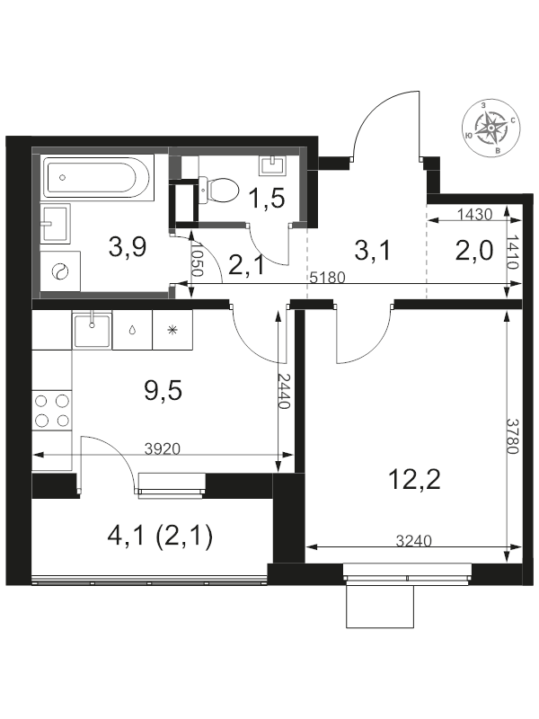 1 ккв 36,4 м²