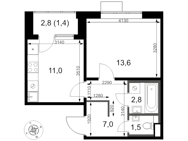 1 ккв 37,3 м²