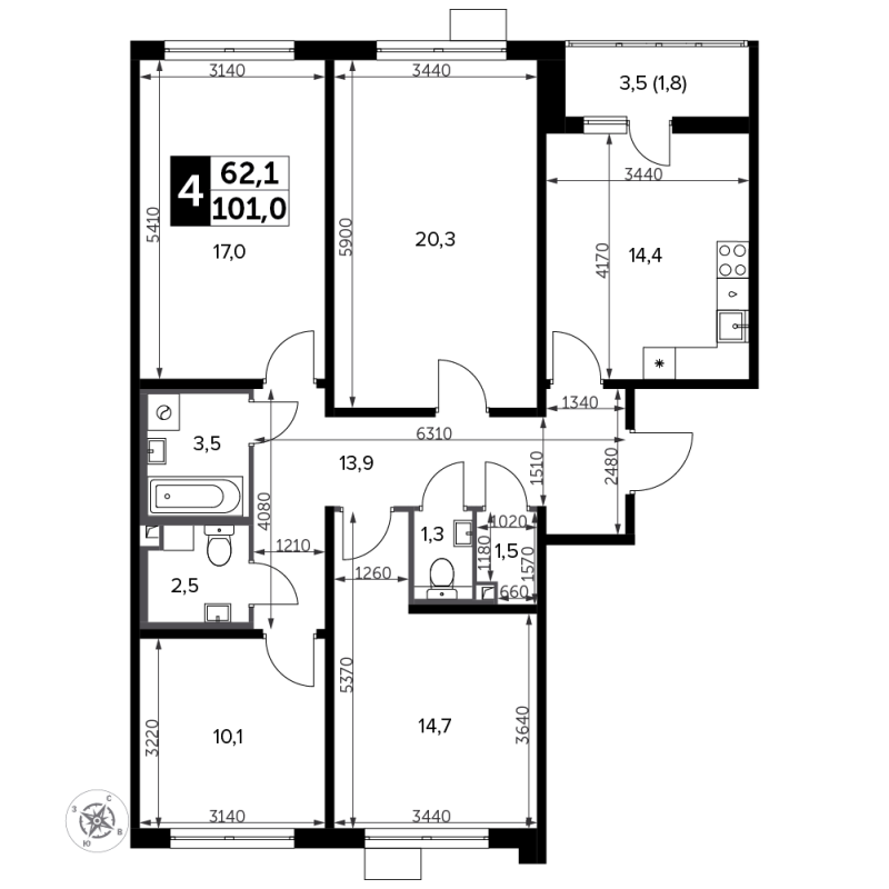 4 ккв 102,5 м²