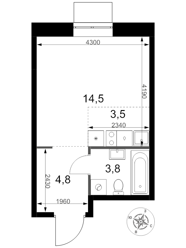 Студия 26,6 м²