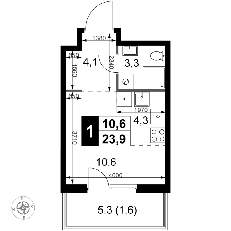 Студия 23,9 м²