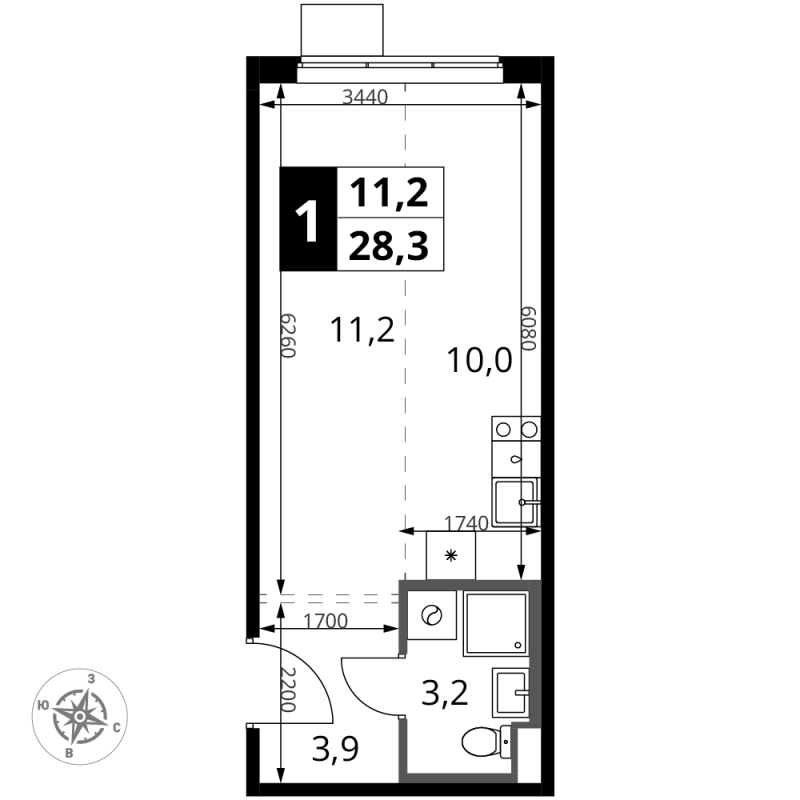 Студия 28,3 м²