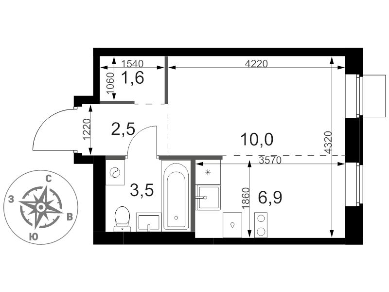 Студия 24,5 м²