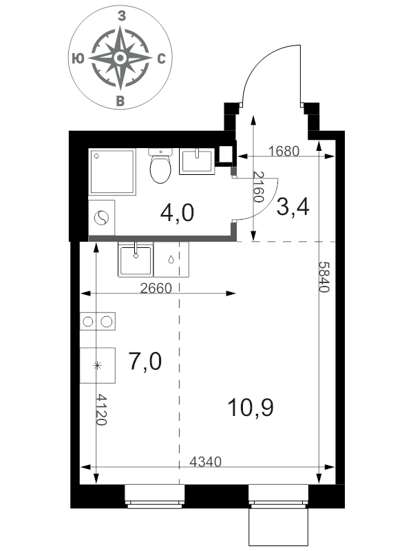 Студия 25,3 м²