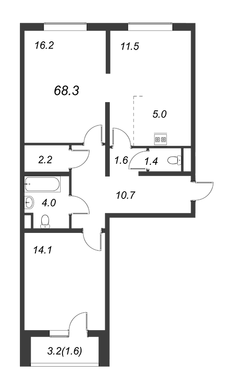 3 ккв (Евро) 67,8 м²