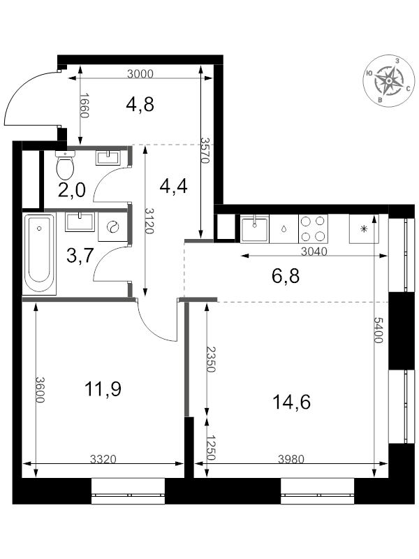 2 ккв (Евро) 48,2 м²