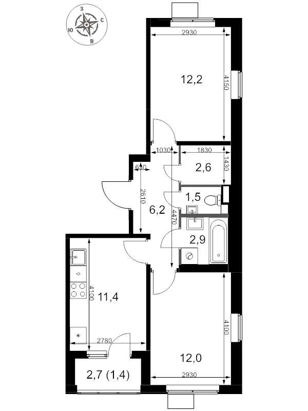 2 ккв 50,2 м²