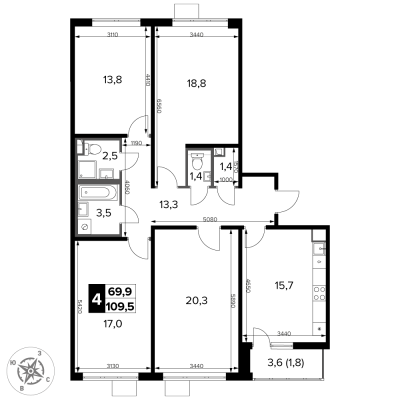 5 ккв (Евро) 109,5 м²