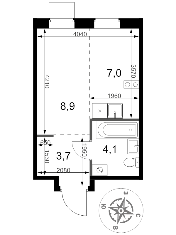 Студия 23,7 м²