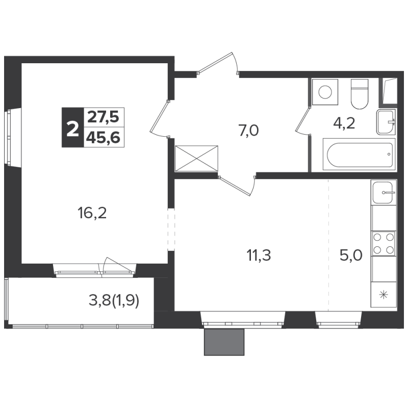2 ккв (Евро) 45,3 м²