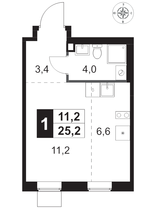 Студия 25,2 м²