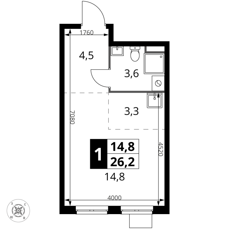 Студия 26,2 м²