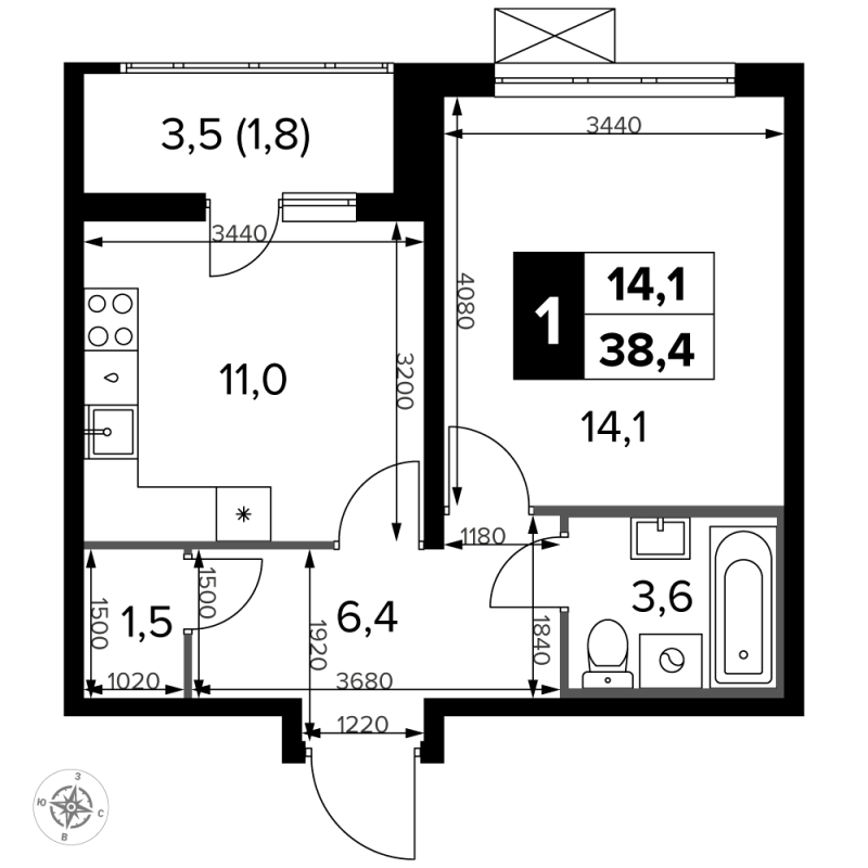 1 ккв 38,7 м²