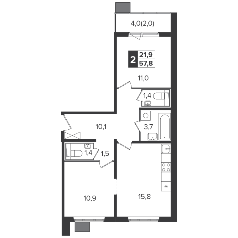 3 ккв (Евро) 57,4 м²