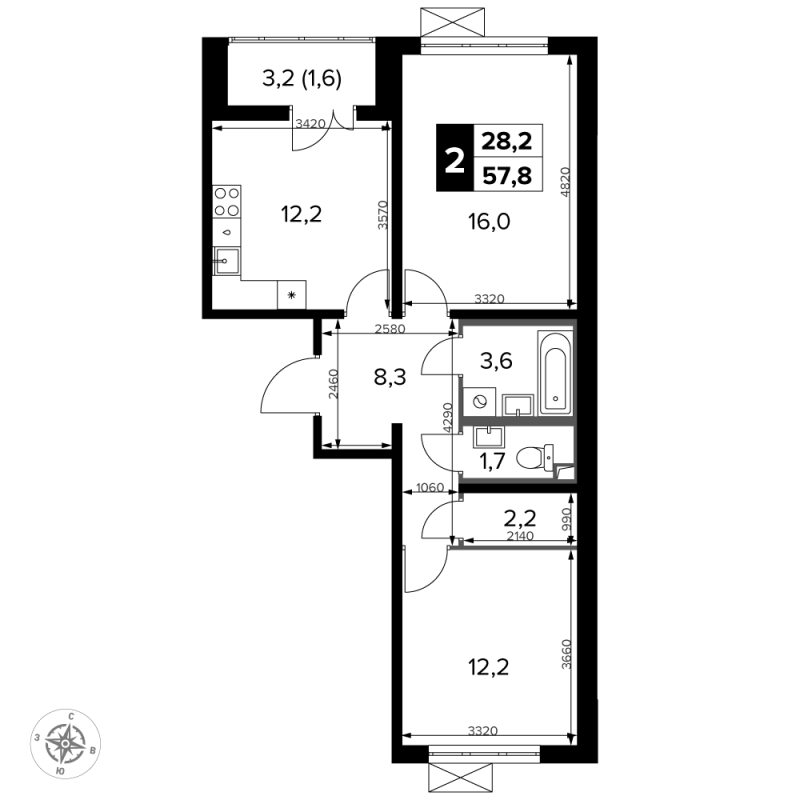 2 ккв 58,9 м²