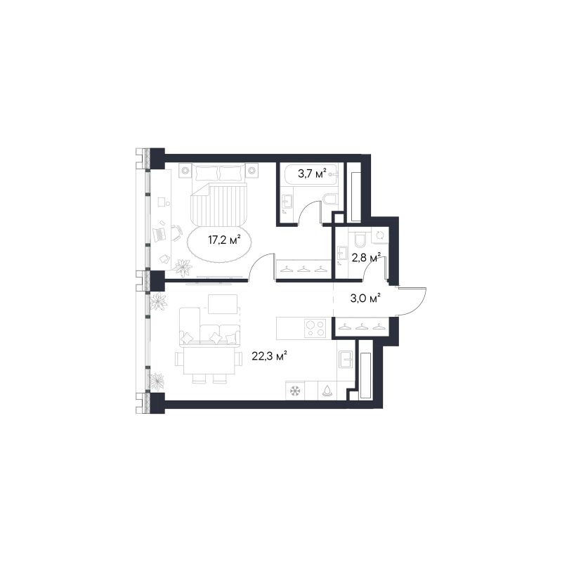2 ккв (Евро) 49 м²