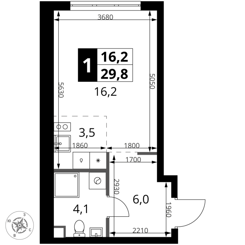 Студия 30,1 м²