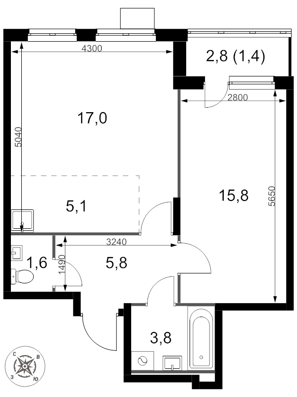 2 ккв (Евро) 50,5 м²