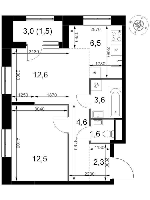 2 ккв (Евро) 45,2 м²
