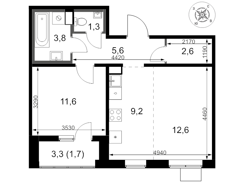 2 ккв (Евро) 48,4 м²