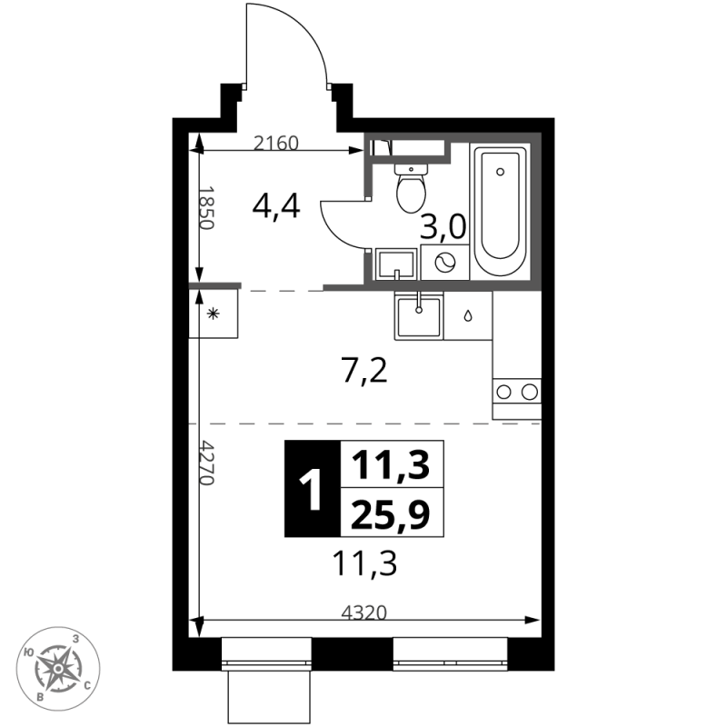 Студия 25,9 м²