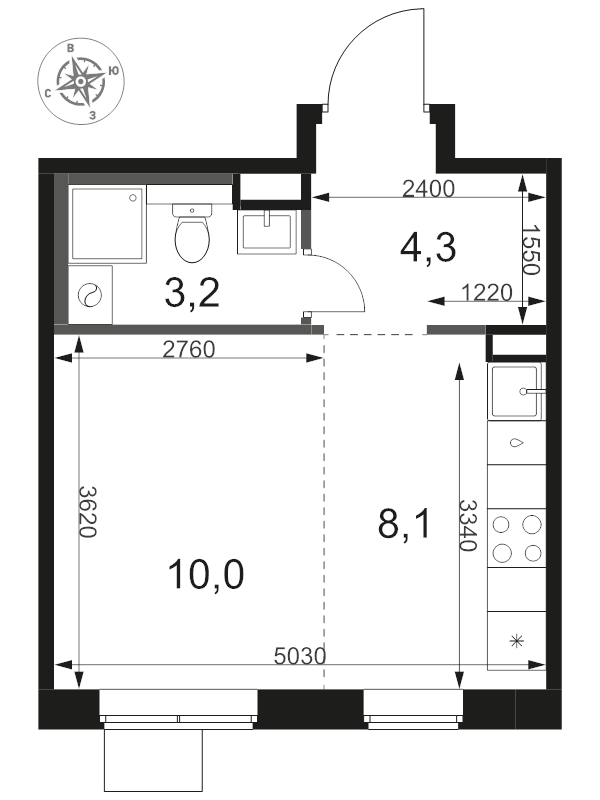 Студия 25,6 м²