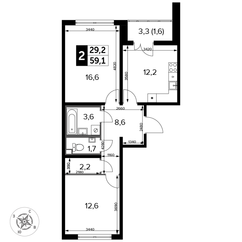 2 ккв 60,4 м²