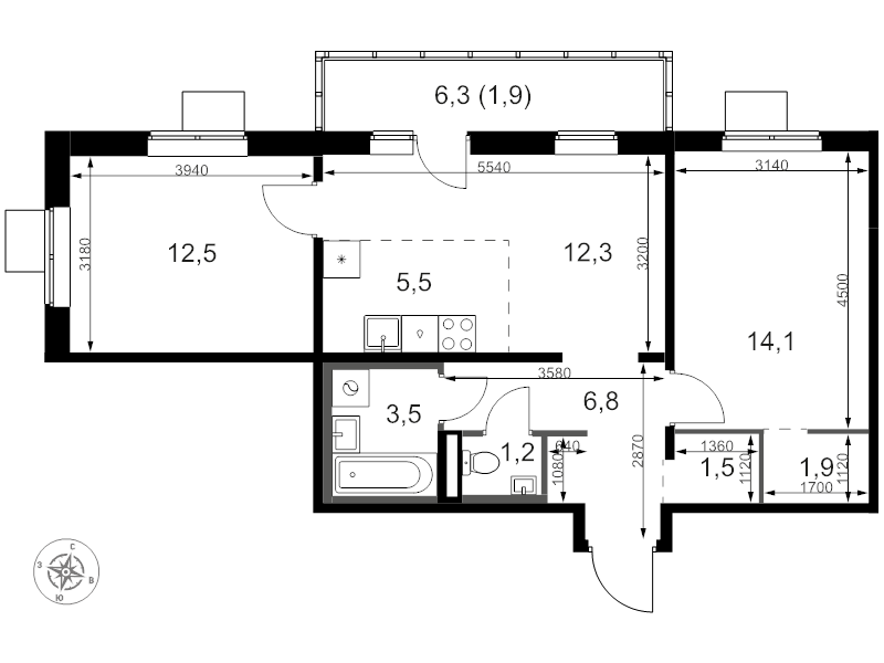 3 ккв (Евро) 62,3 м²