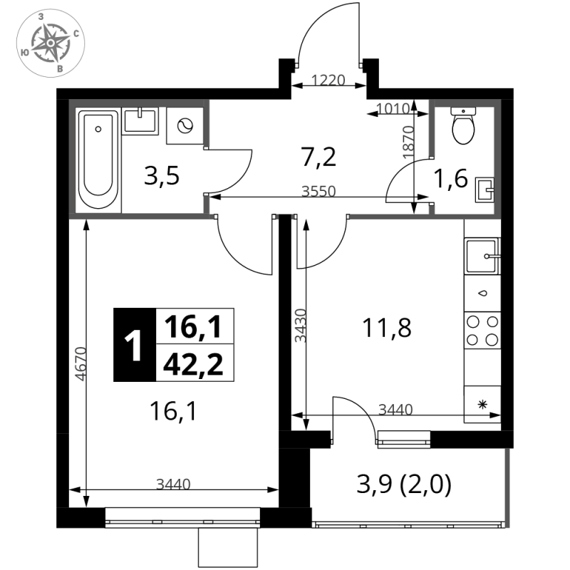 1 ккв 42,2 м²
