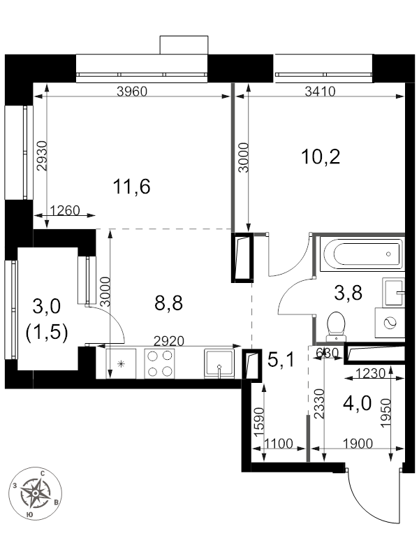 2 ккв (Евро) 45 м²