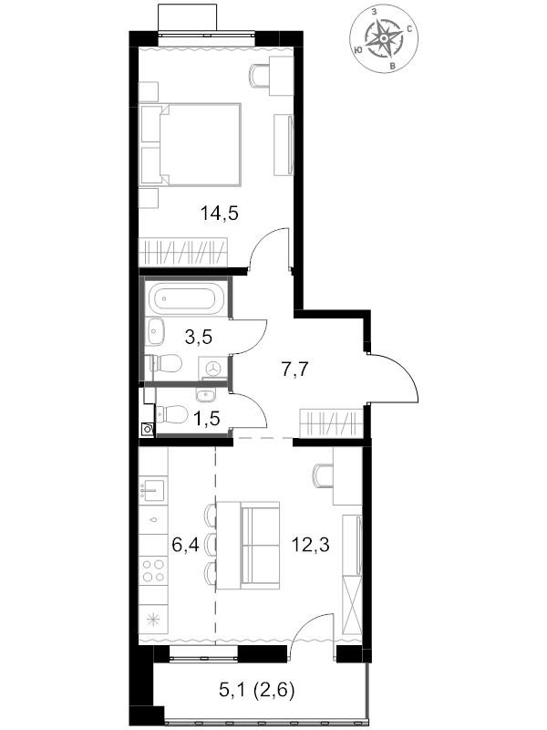 2 ккв (Евро) 48,5 м²