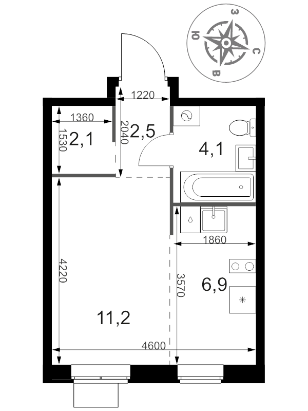 Студия 26,8 м²