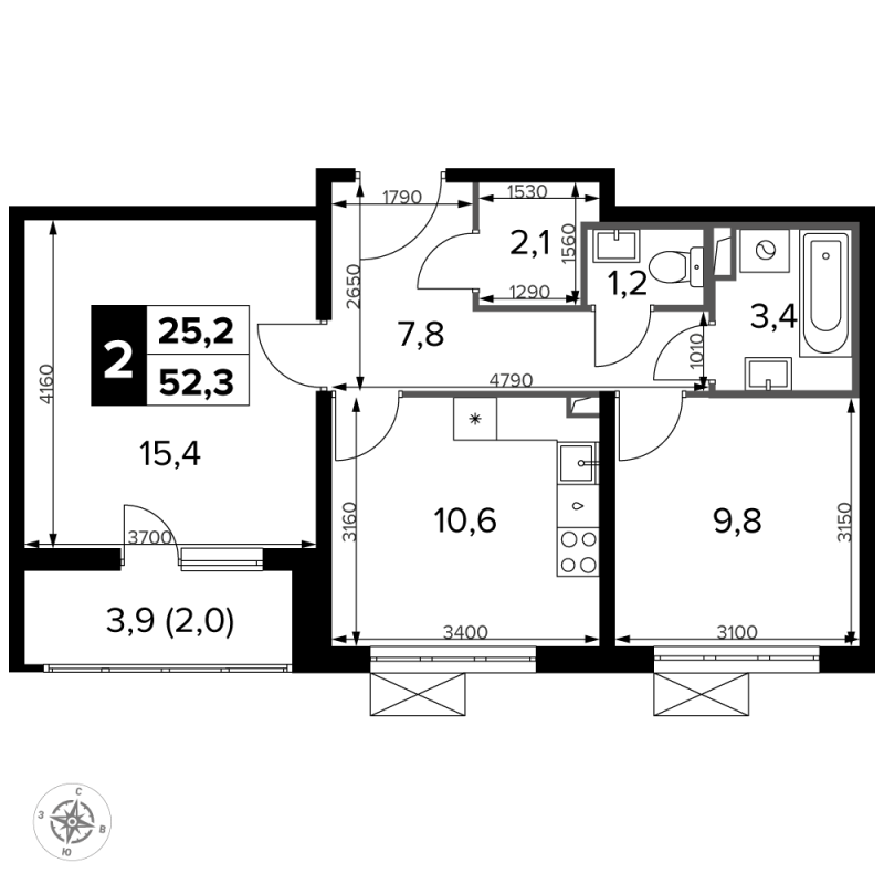 2 ккв 53,2 м²