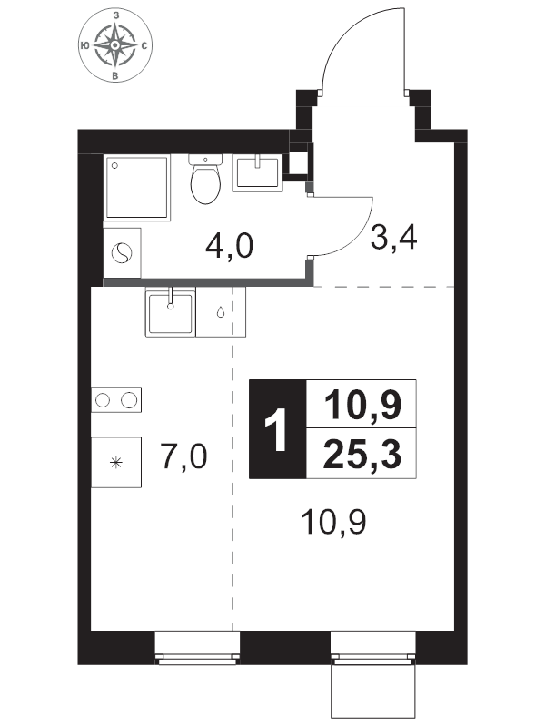 Студия 25,3 м²