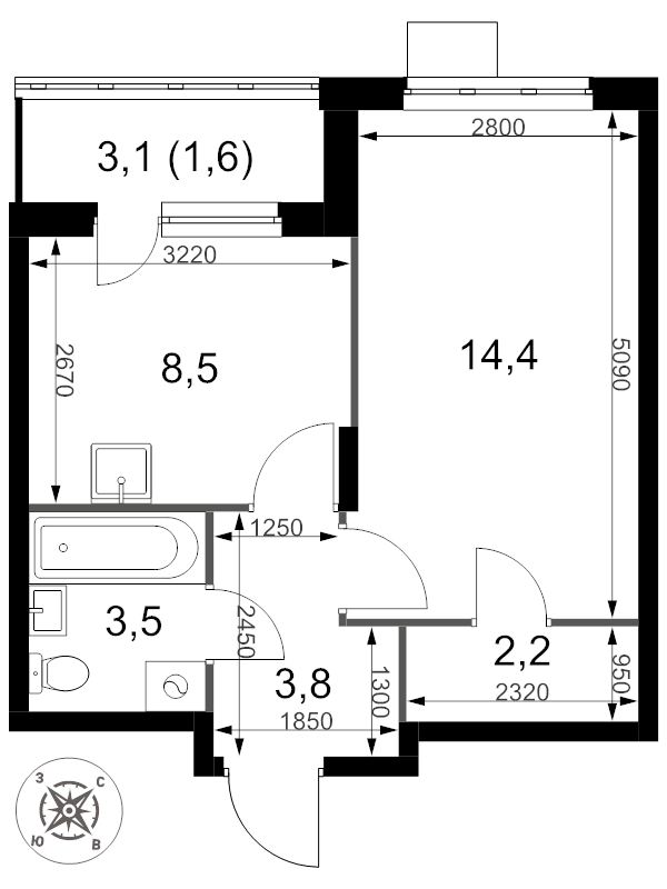1 ккв 34 м²