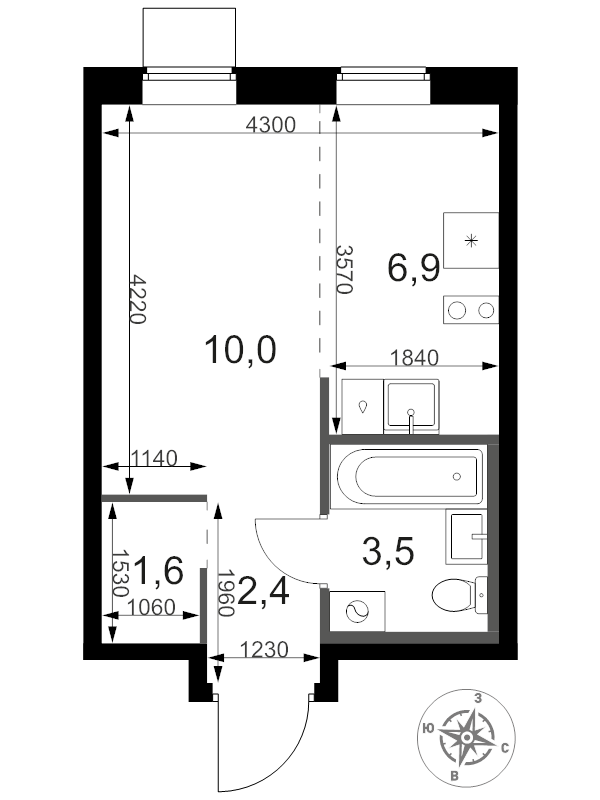 Студия 25,1 м²