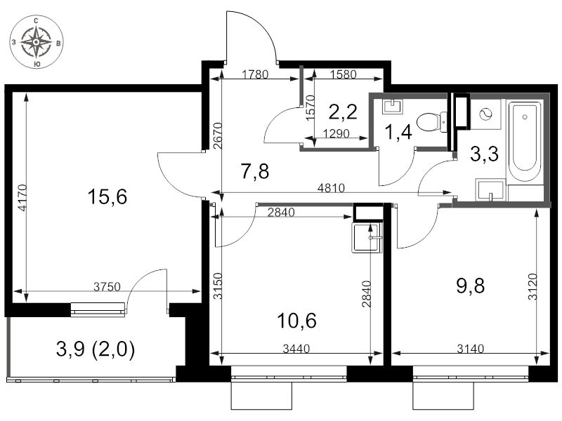 2 ккв 52,7 м²