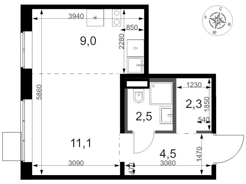 Студия 29,8 м²