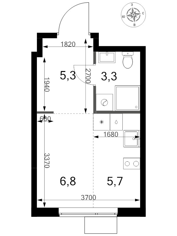 Студия 21,1 м²
