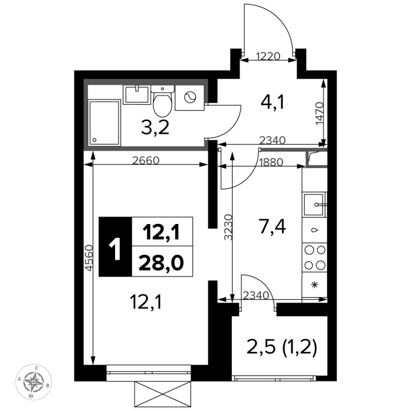 Студия 28,1 м²