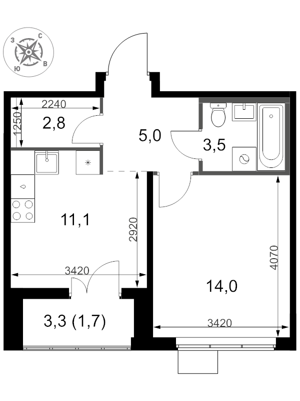 1 ккв 38,1 м²
